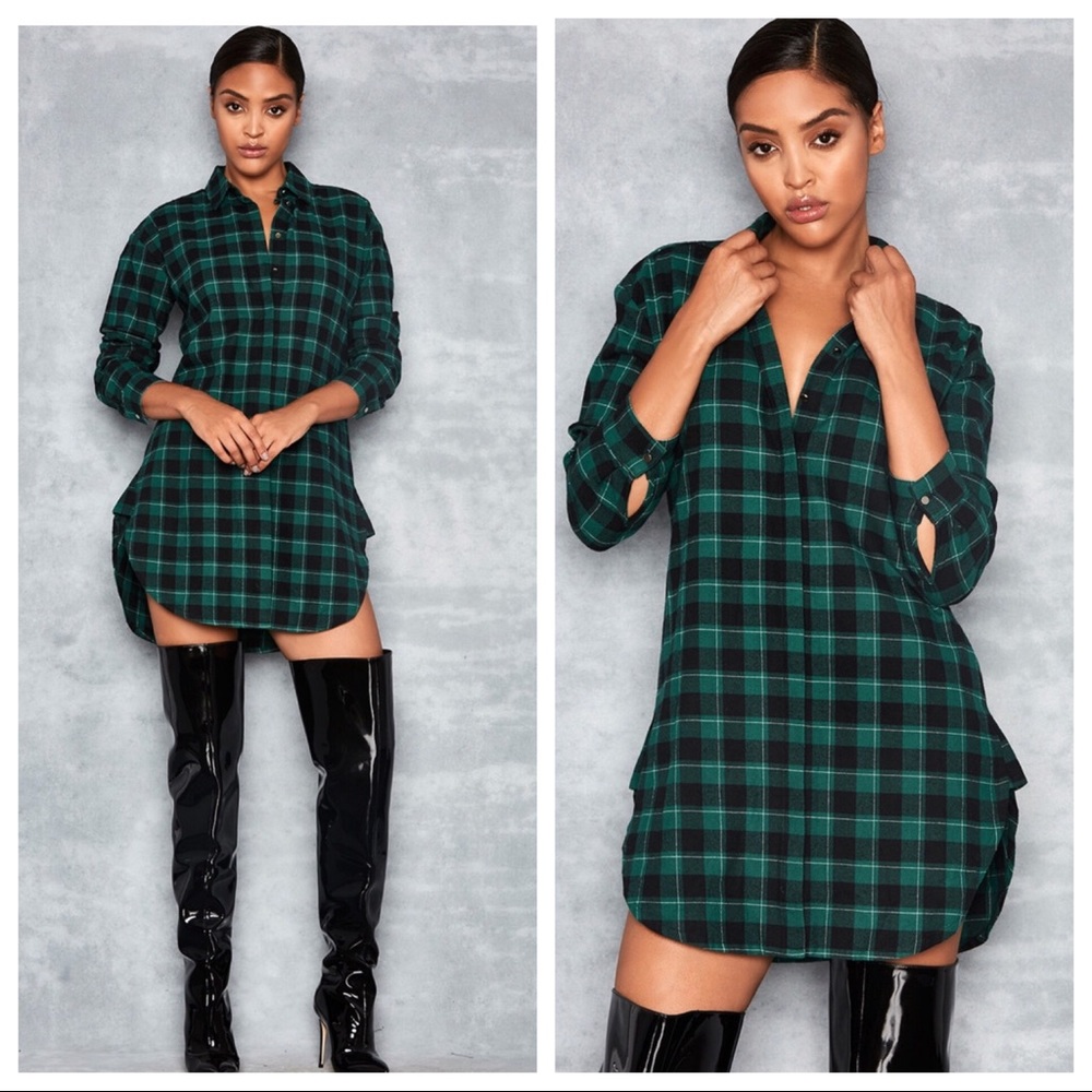 Brand new Green Checked Dipped Hem Shirt
